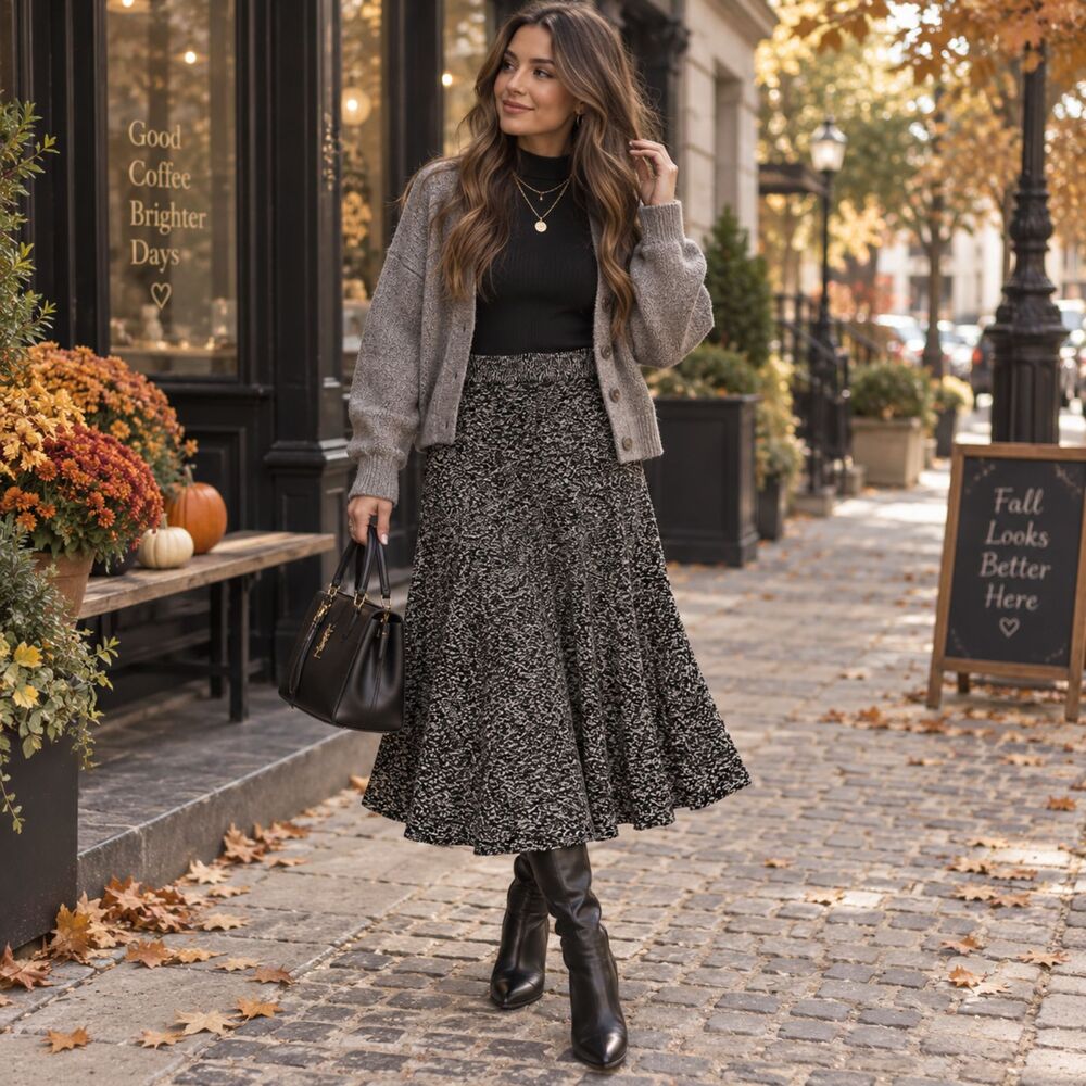 ZARA Black & White Wool Blend Knit Midi Skirt Size Small - Picture 2 of 7